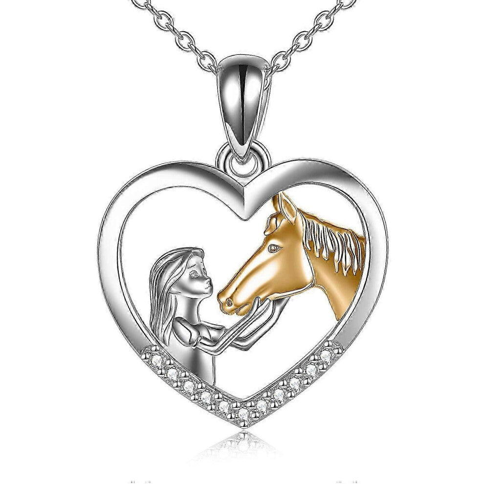(As show, One size) Girl And Horse Necklace For Girls Sterling Silver Horse Jewellery Gifts For Women