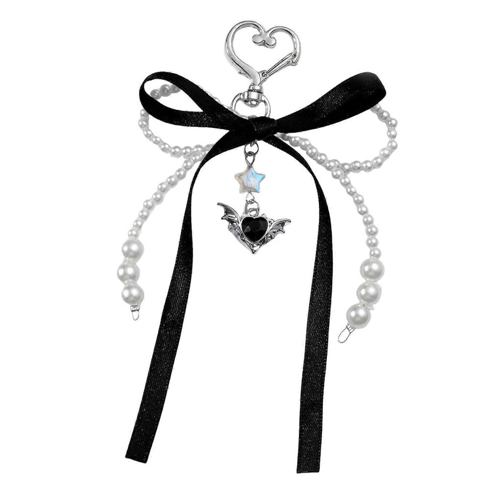 (White ribbon imitati, One size) Elegant Bows Tie and Ribbon Pendant Colorful Bag Charm for Women Girls Jewelry Accessory Backpack Purse Decoration