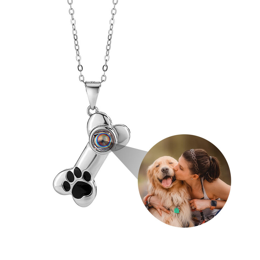 Photo Projection Necklace Dog Bone Pendant Necklace with Picture Inside Pet Dog Memorial Jewelry for Women Men