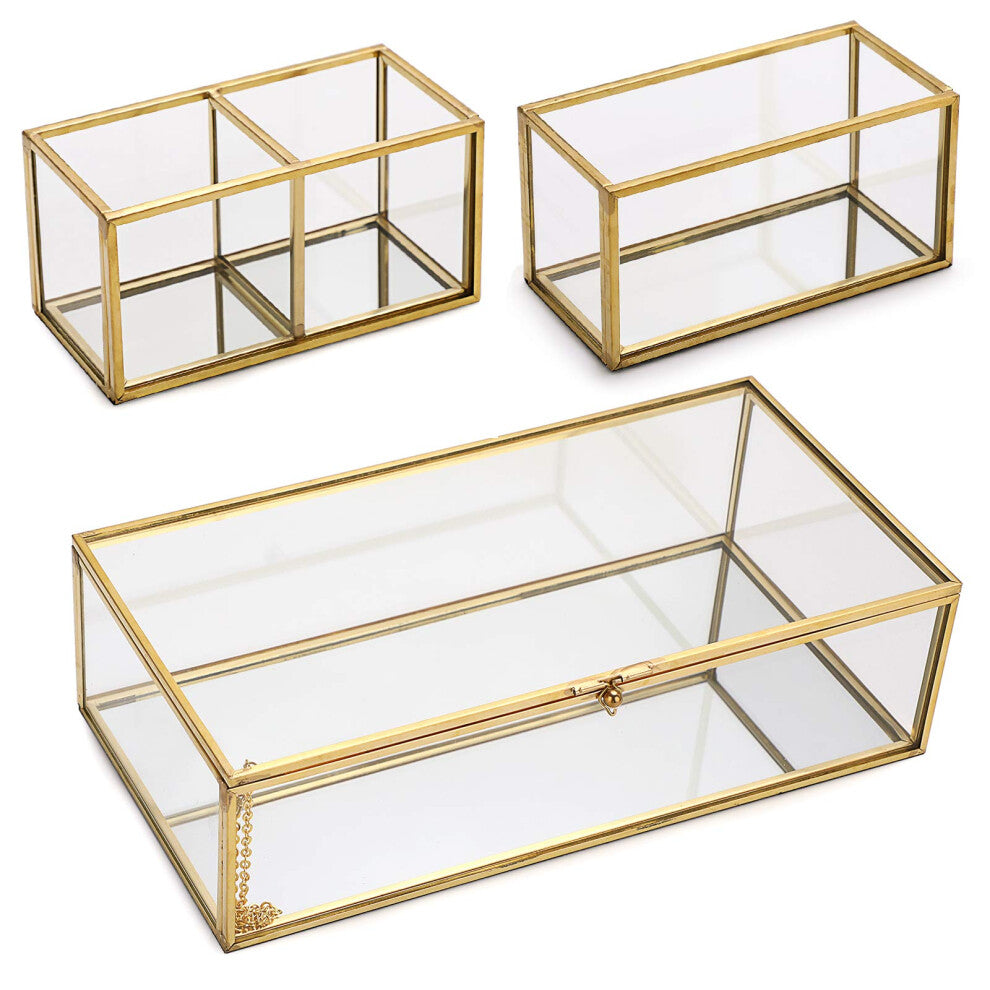 Mirrored Glass Keepsake Box for Jewelry Trinket Storage and Perfume Makeup Lipstick Holder