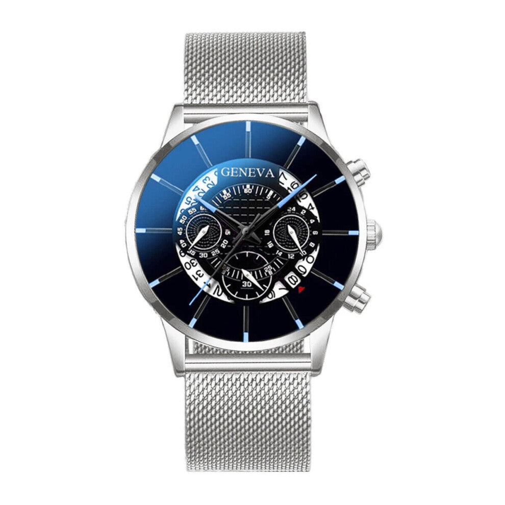 (Silver Black) Army Military Stainless Steel Mens Wrist Watch Quartz Date Analog Sports Watches