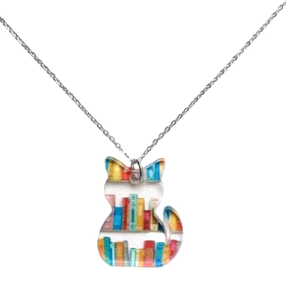 Cat Necklace with Books Book Themed Gold Earrings