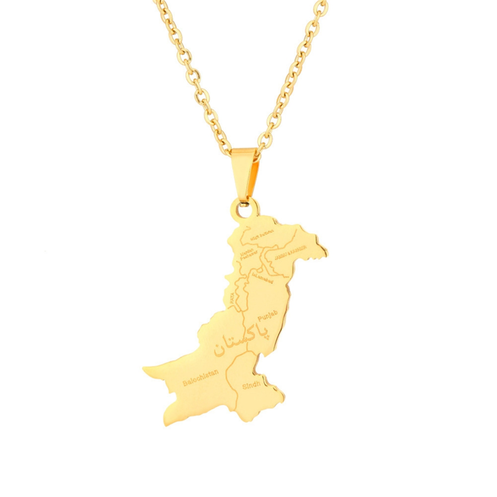 Gold Pakistan Map with City Pendant Necklace for W