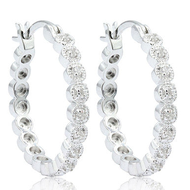 Sterling Silver 1/4 Carat Fiery Natural Diamond Hoops