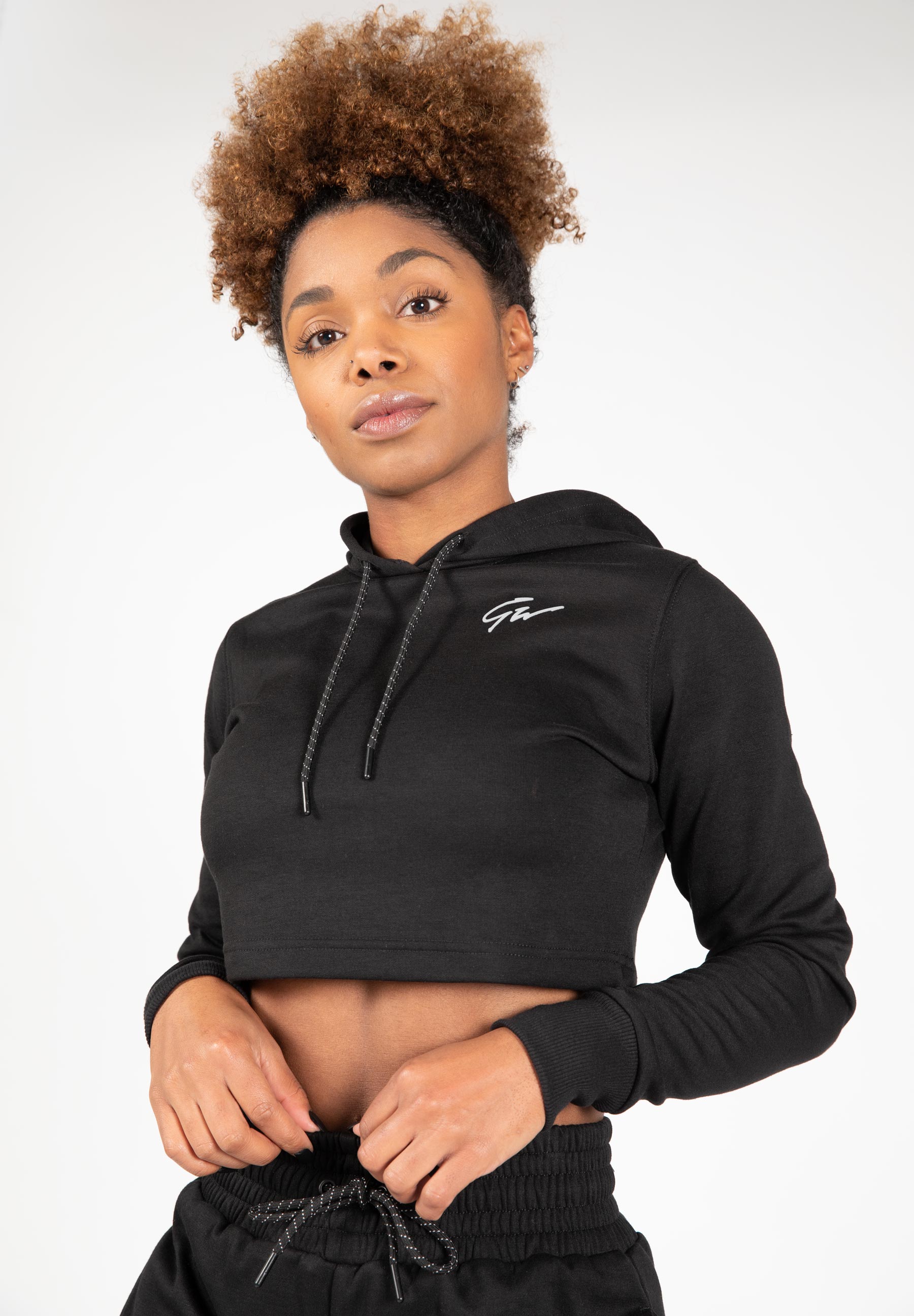 Pixley Crop Top Hoodie - Black - XS