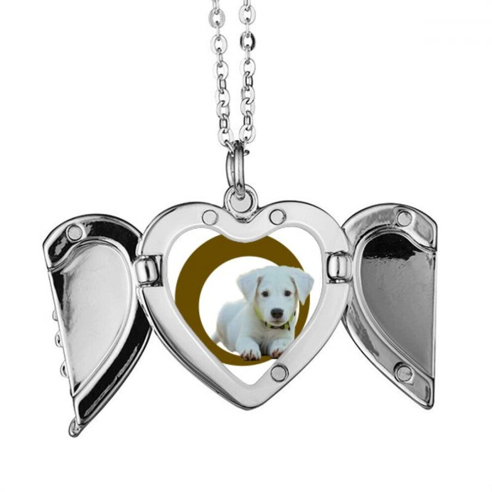 Crouching Dog White Ring Pet Angel Wings Necklace Pendant Fashion Gift