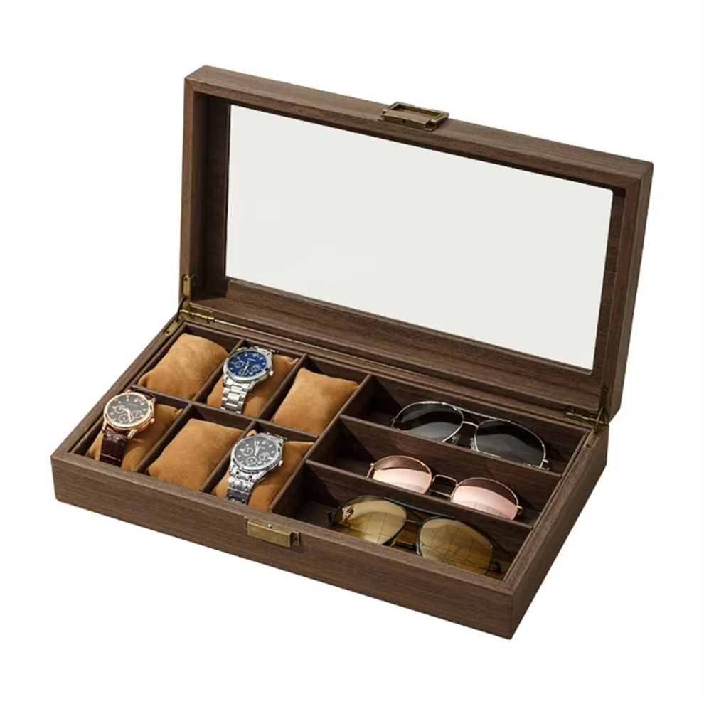 Watch Organizer - Brown Tabletop Holder with Jewelry Display