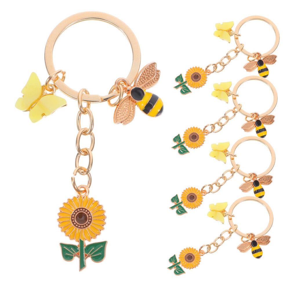 5pcs Enamel Bees Sunflowers Keychain Cute Animal Bag Charm for Handbags Backpack Spring Favorite Jewelry for Women