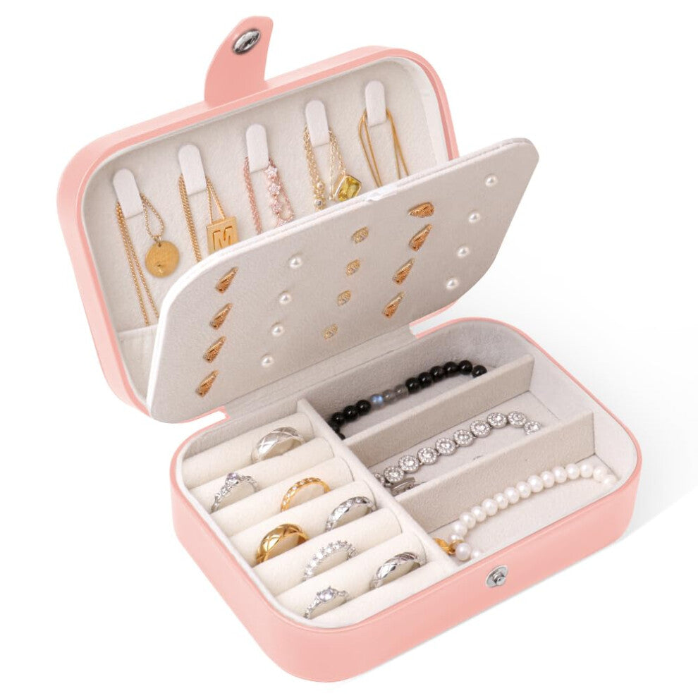 Travel Jewellery Box with Compartments, Organiser for Women and  Pink