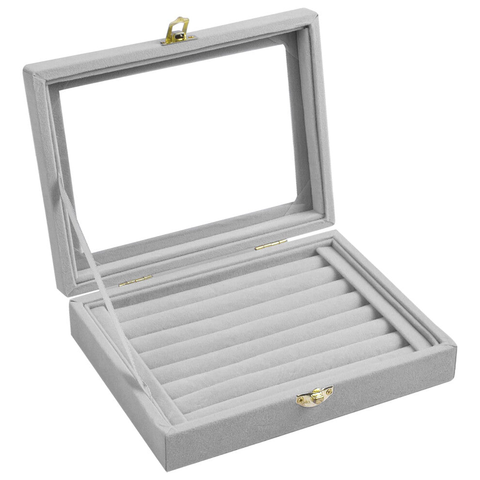 Travel Jewellery Box with 7 Sections, Glass Lid Jewellery Case for Women , Jewellery Box Women for Necklaces, Bracelets, Earrings, Rings (Grey)