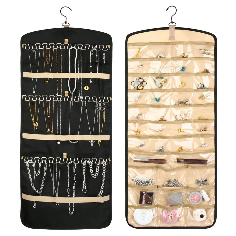 Jewellery Cabinet Hanging Organiser, DoubleSided Storage with 39 Pockets  42 Hooks