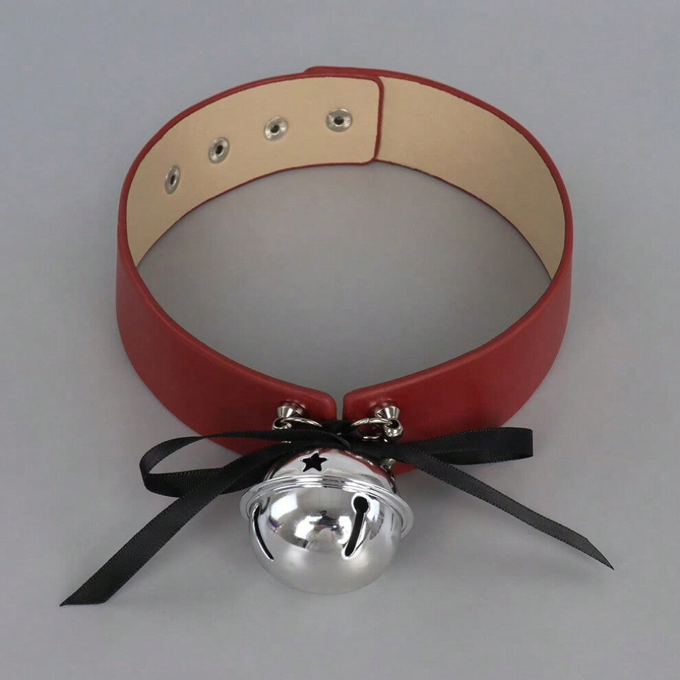 (red) Halloween European and American Gothic leather bell collar neck strap handmade punk alloy necklace stage performance accessories