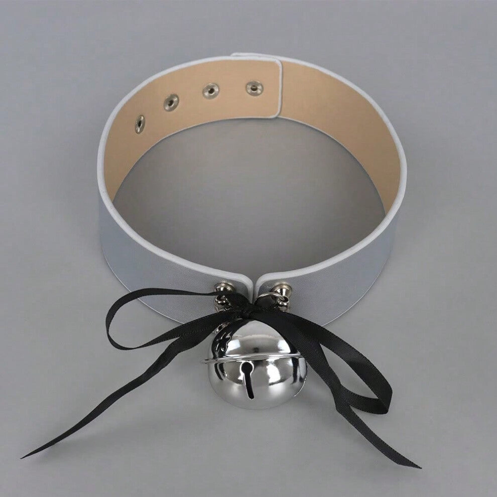 (grey) Halloween European and American Gothic leather bell collar neck strap handmade punk alloy necklace stage performance accessories