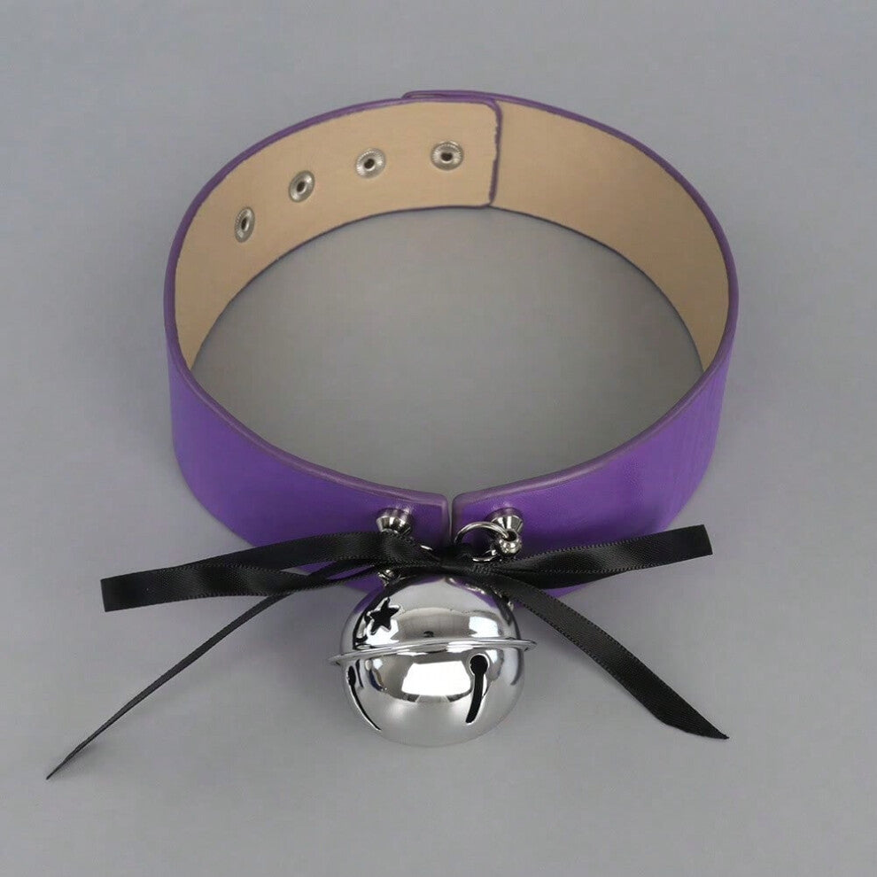 (Purple) Halloween European and American Gothic leather bell collar neck strap handmade punk alloy necklace stage performance accessories