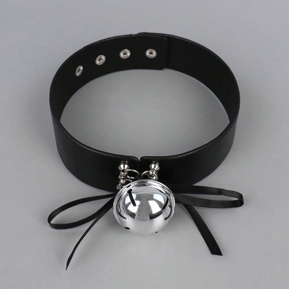(black) Halloween European and American Gothic leather bell collar neck strap handmade punk alloy necklace stage performance accessories