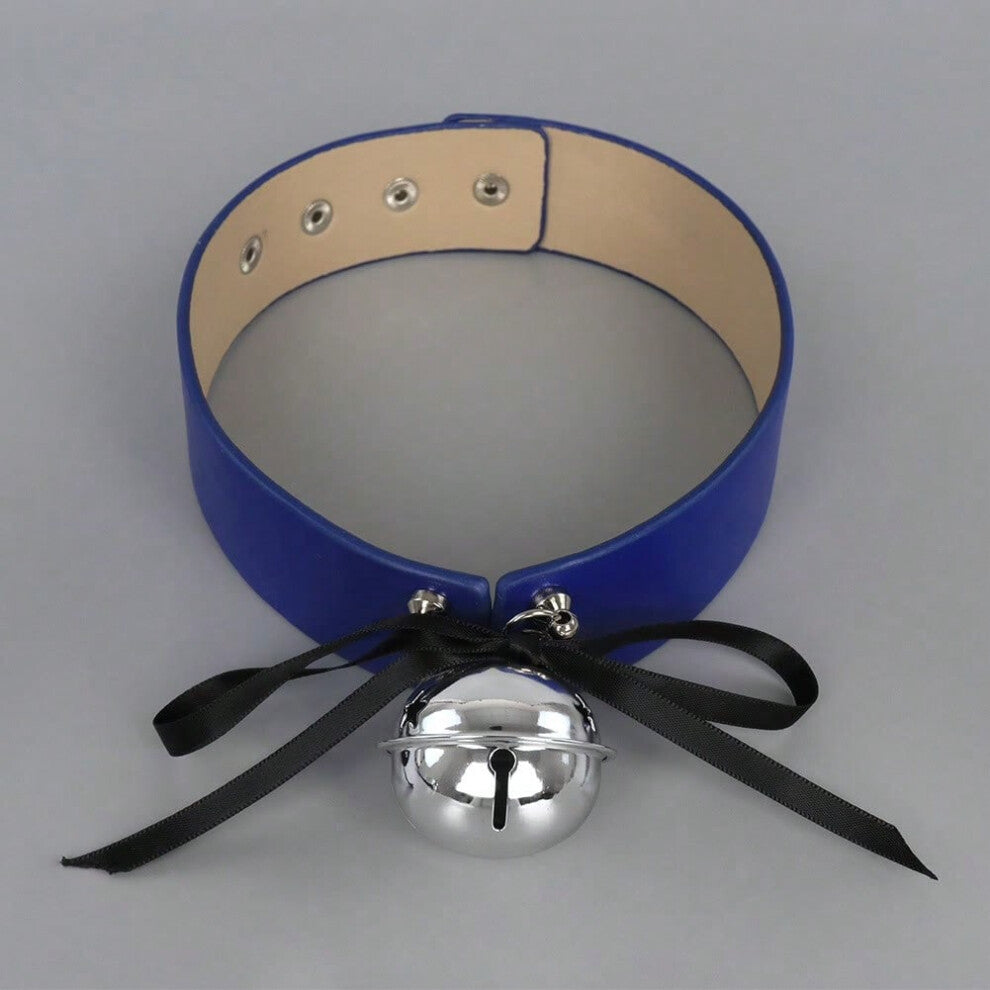 (blue) Halloween European and American Gothic leather bell collar neck strap handmade punk alloy necklace stage performance accessories