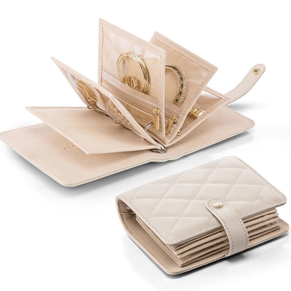 Travel Jewellery Box, Foldable Jewellery Organiser with 5 Velvet Bags (White)