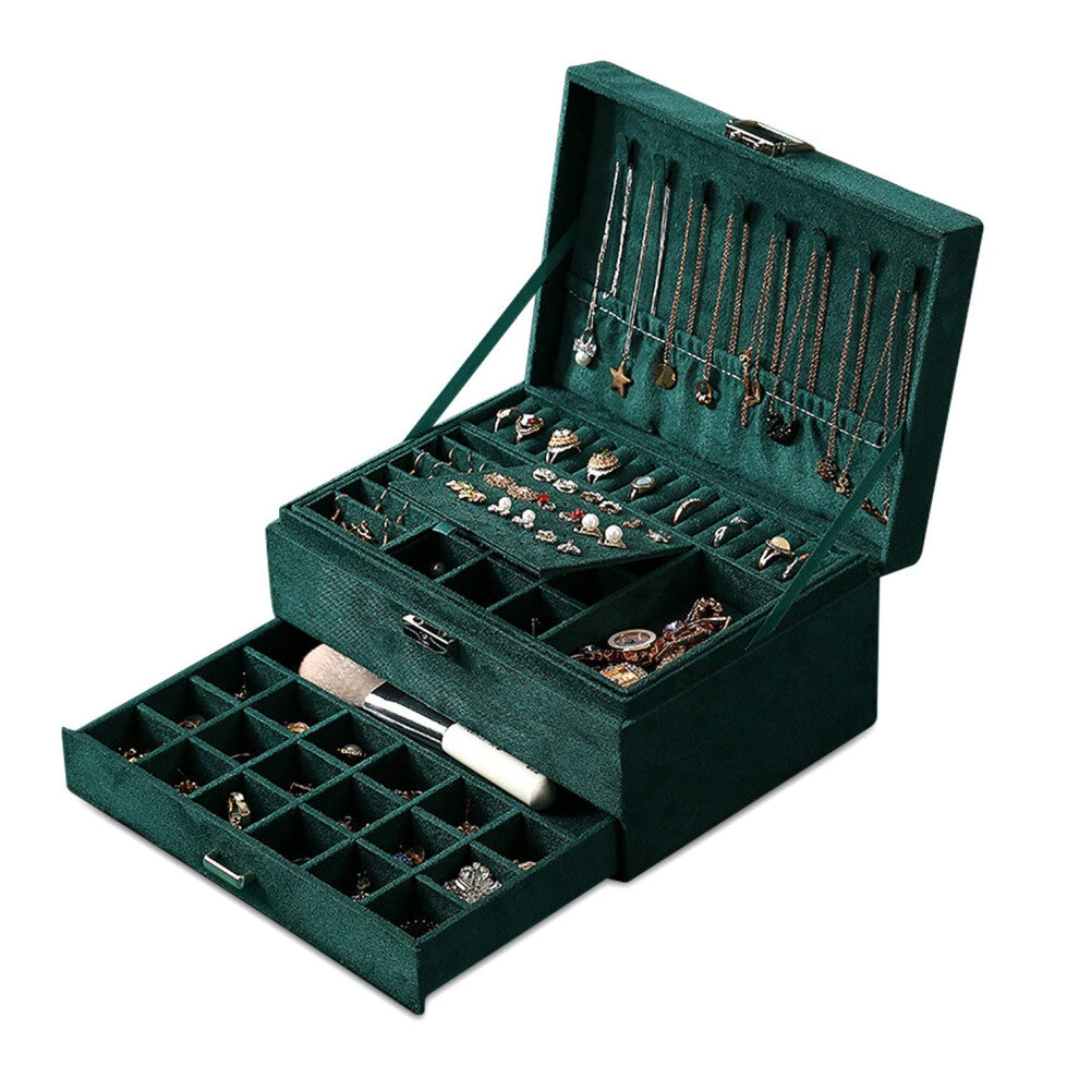 Women's Jewellery Box, 3Layer Case with 8 Necklace Hangers, Lockable