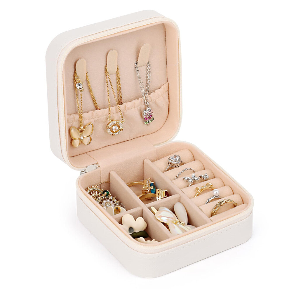 Travel Jewellery Box, Mini Jewellery Storage, Jewellery Box, Mini Jewellery Box Travel,  for Earrings, Rings, Necklaces (White)