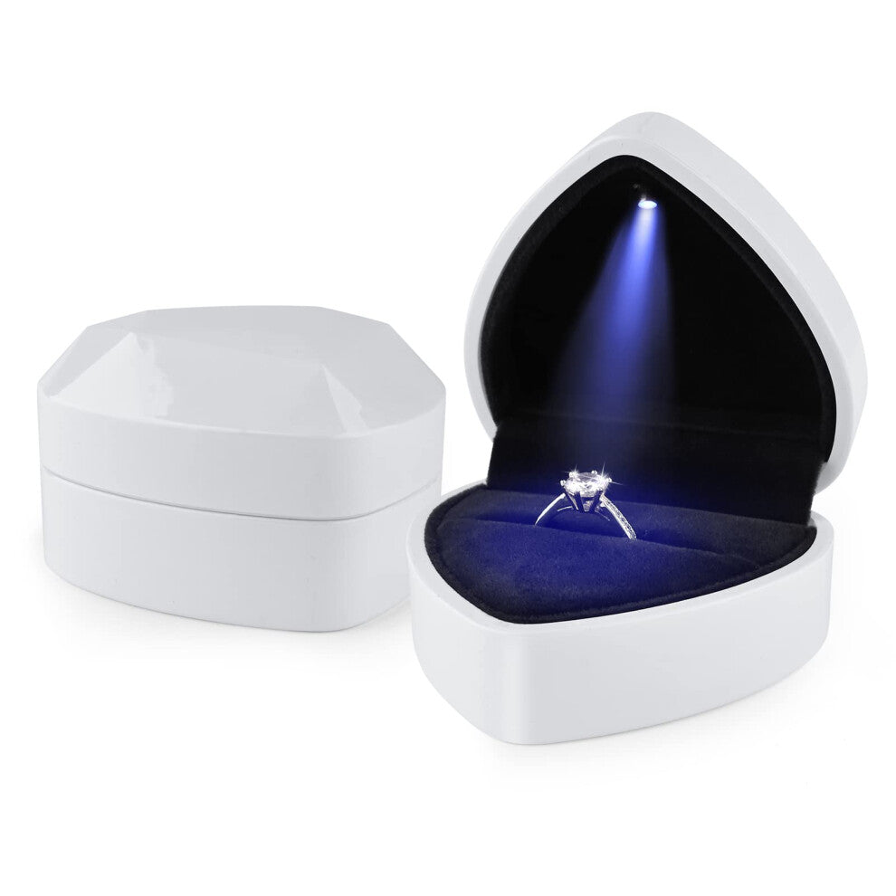 Ring Box with LED Light, Jewelry Gift Box, Engagement, Wedding (White)