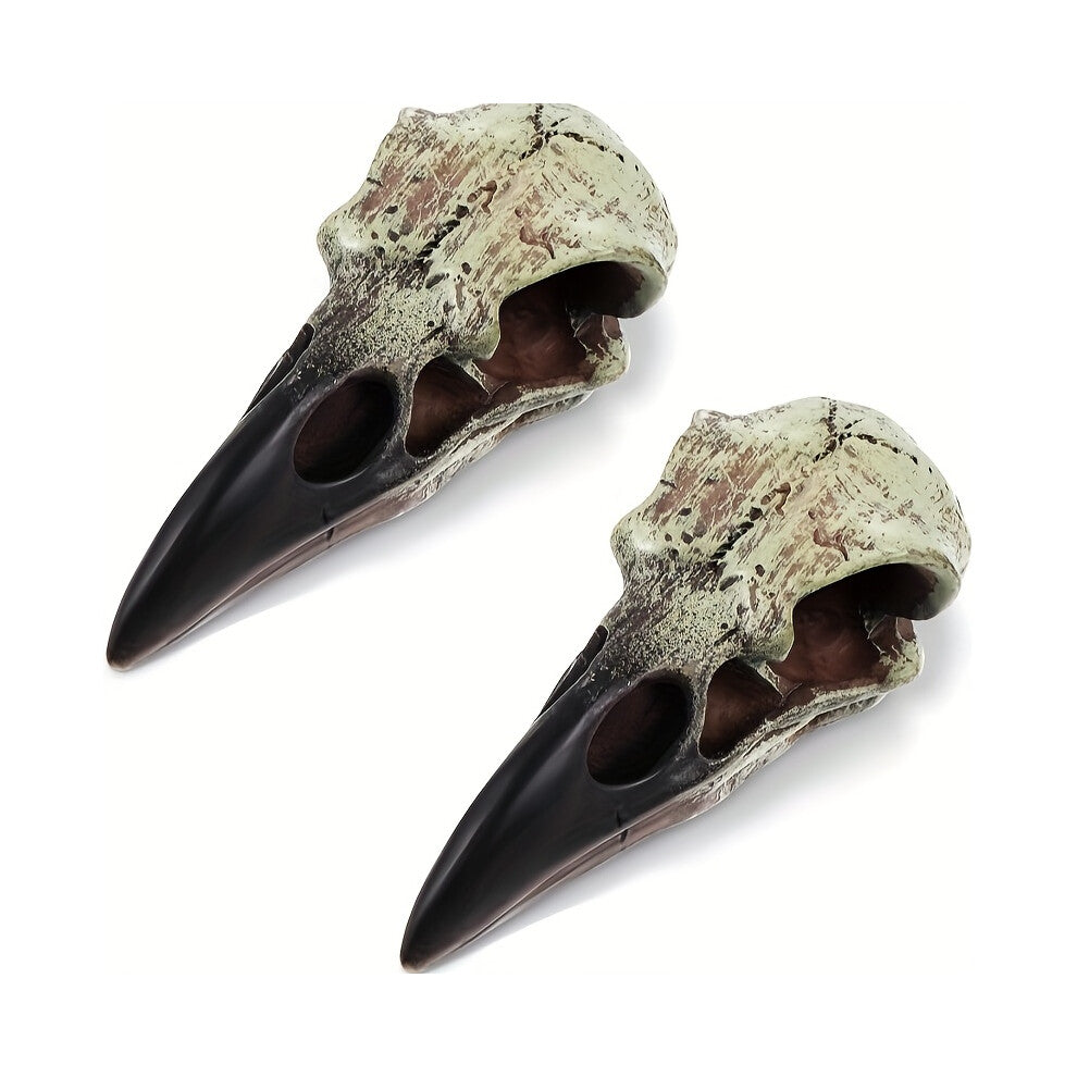 (2pcs) Gothic Halloween Crow Skull Necklace | Resin Bird Skeleton Pendant for Costume and Wall Decor