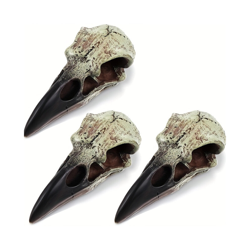 (3pcs) Gothic Halloween Crow Skull Necklace | Resin Bird Skeleton Pendant for Costume and Wall Decor
