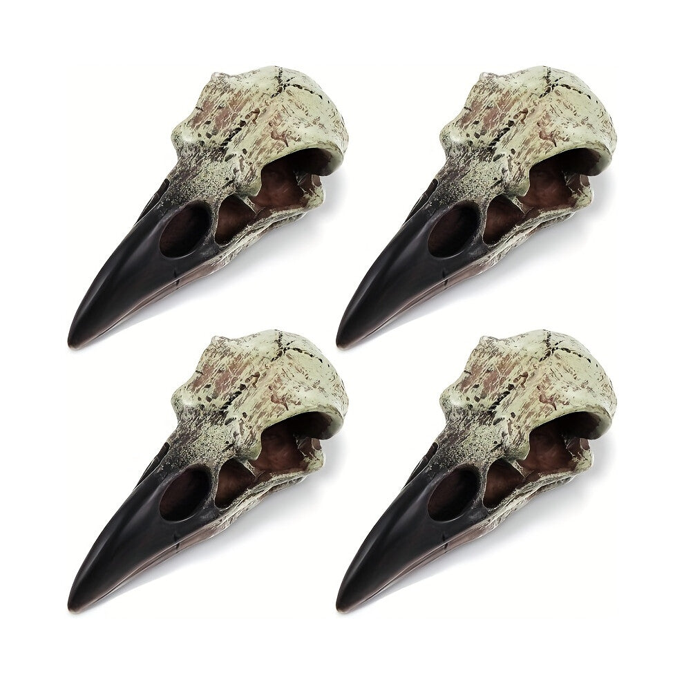 (4pcs) Gothic Halloween Crow Skull Necklace | Resin Bird Skeleton Pendant for Costume and Wall Decor