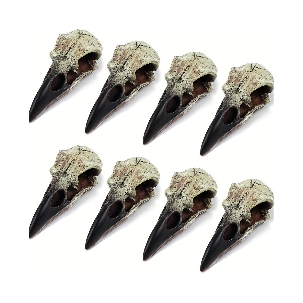 (8pcs) Gothic Halloween Crow Skull Necklace | Resin Bird Skeleton Pendant for Costume and Wall Decor