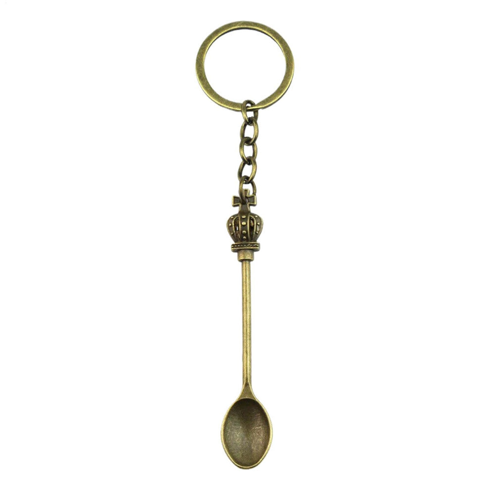 Cute Keychain for Women Metal Spoon Vintage Teaspoon Keychain Loop Crown Shovel Pendant Necklace for Women  Handbag Pouch Bronze Colour