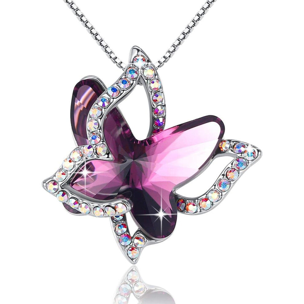 Gift Butterfly Birthstone Crystal Necklace, Silver Tone with  Day Anniversary Birthday Gifts for Women and Daughter