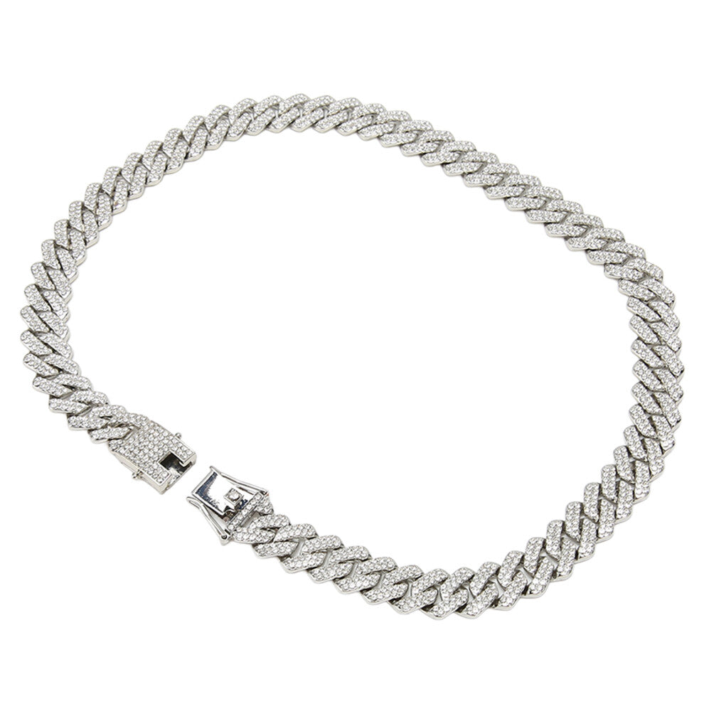 19.7in Silver Rhombus Rhinestone Double Layer Necklace