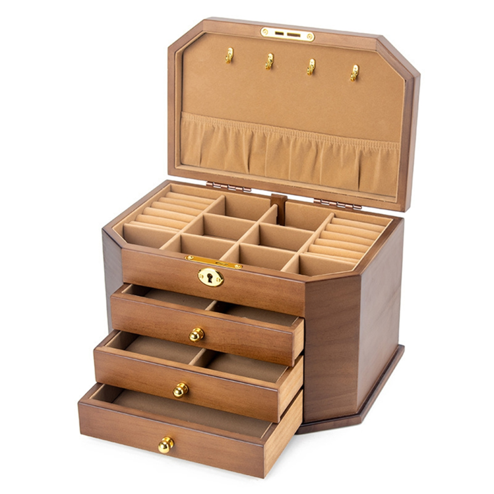 Wooden Jewelry Box-Jewel Case Vintage Box Ring Necklace and Earring Or
