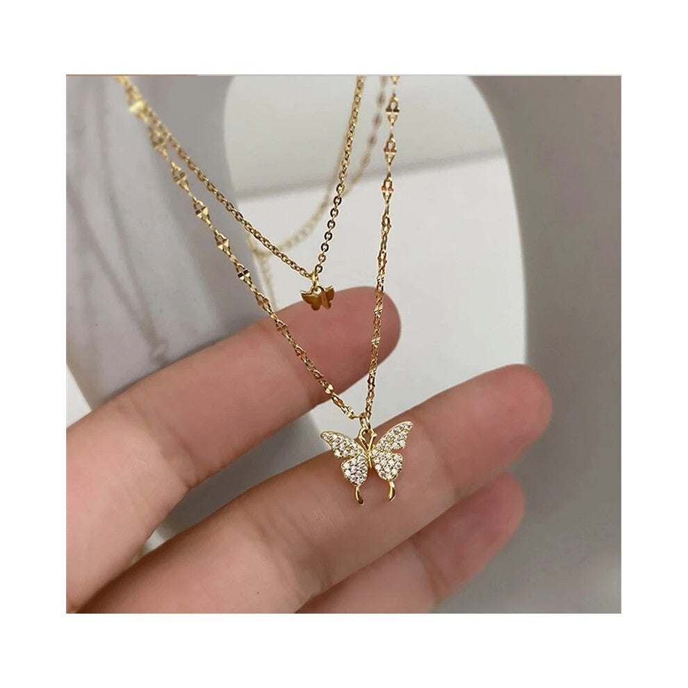 (N01 Gold) 2023 Simple Double Layer Star Moon Charm  Multilayered Necklace Delicate Clavicle Chain Zircon For Women Fashion Jewelry A0459