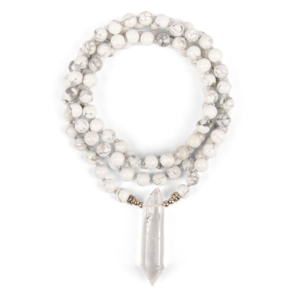 Myga Mala Necklace with Pendant  - White Turquoise with Crystal