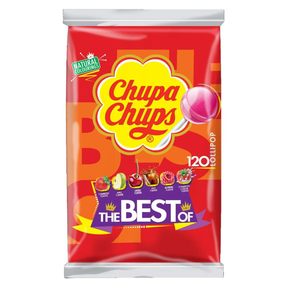 Chupa Chups Best Of Lollipop Bulk Bag, Party Sweets In 6 Flavours With Natural Colourings, Suitable for Vegetarians - 120 Lollies