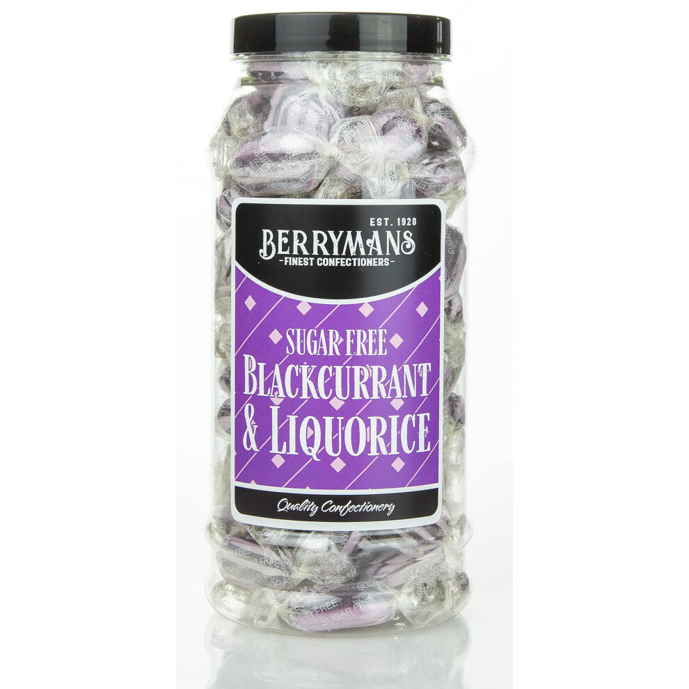 Original Sugar Free Blackcurrant and Liquorice Retro Sweets Gift Jar by Berrymans Sweet Shop - Classic Sweets, Traditional Taste.
