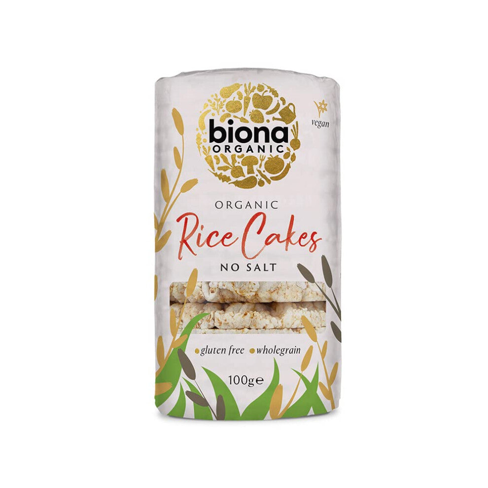Biona Organic Unsalted Rice Cakes, 100g - 100% Organic Wholegrain Brown Rice - Source of Fibre, Naturally Gluten Free - Vegan Snacks and Treats (Pack