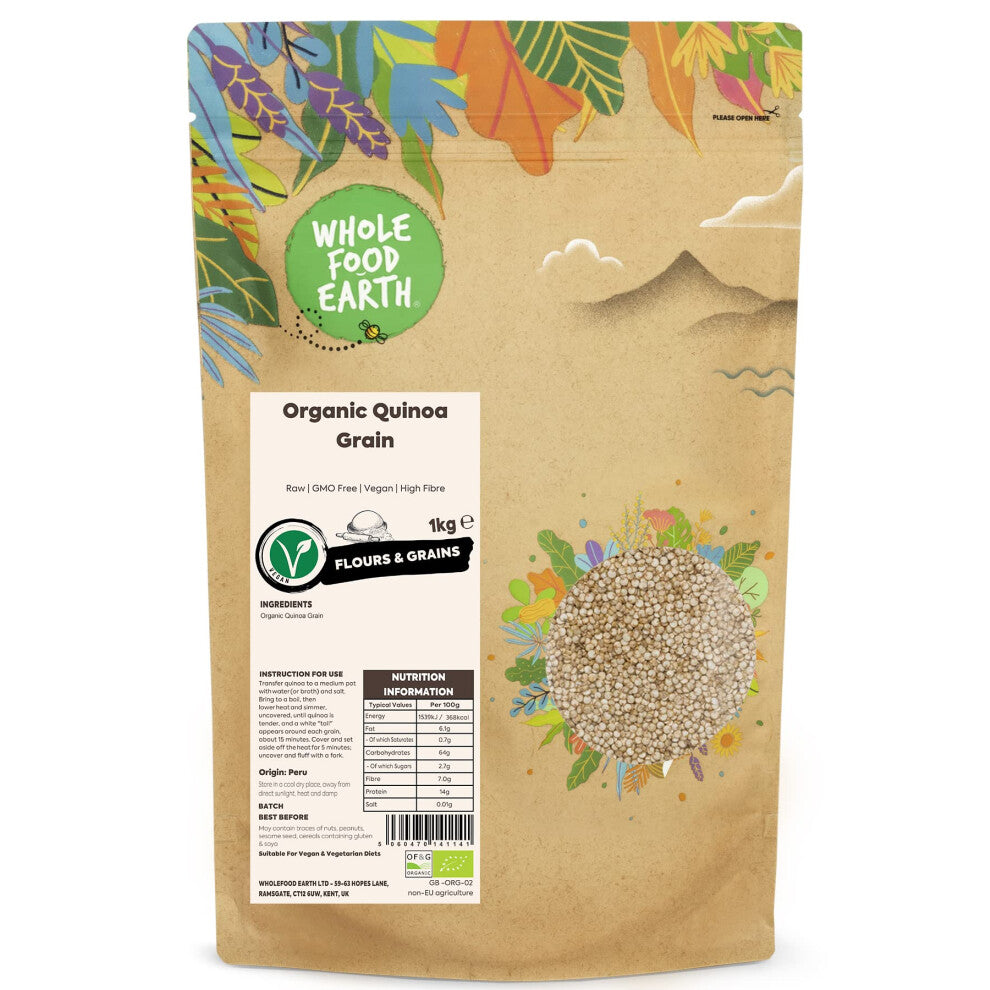 Wholefood Earth Organic Quinoa Grain ? 1 kg | Raw | GMO Free | Vegan | High Fibre | Certified Organic