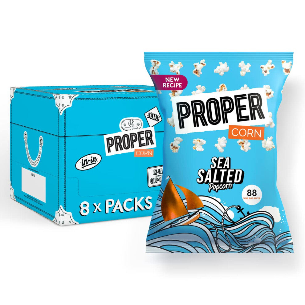 PROPER Lightly Sea Salted Popcorn, Natural Sea Salt Seasoning, Vegetarian, Gluten-Free - Pack of 8 x 70g
