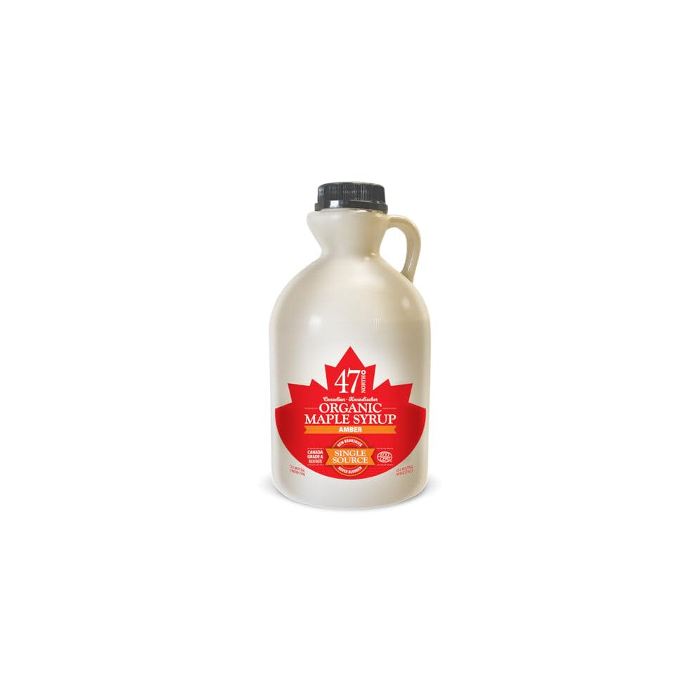 47? North Canadian Organic Maple Syrup, Single Source, Grade A, Amber Rich 1000ml vegan, gluten free for pancakes, dressing, joghurt, coffee