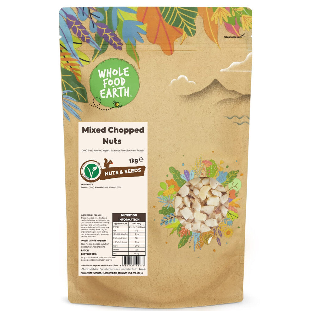Wholefood Earth Mixed Chopped Nuts 1 kg | GMO Free | Natural | Source of Fibre | Source of Protein