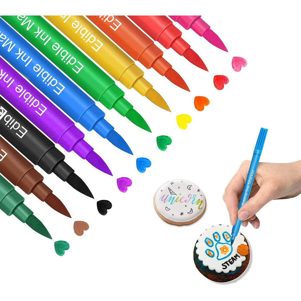 Food Coloring Pens Edible Markers 10Pcs Fine and Thick Tip Food Grade Gourmet Writers for DIY Fondant,Cakes, Cookies, Frosting, Easter Eggs Baking