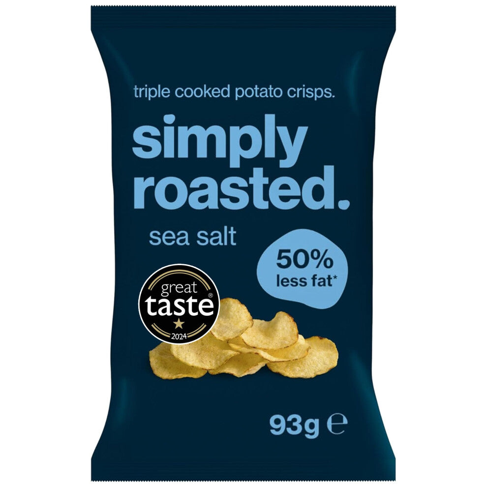 Simply Roasted - Sea Salt Crisps | 12 x 93g Sharer Bags | 50% less fat | Low in Salt | Triple Cooked British Potato