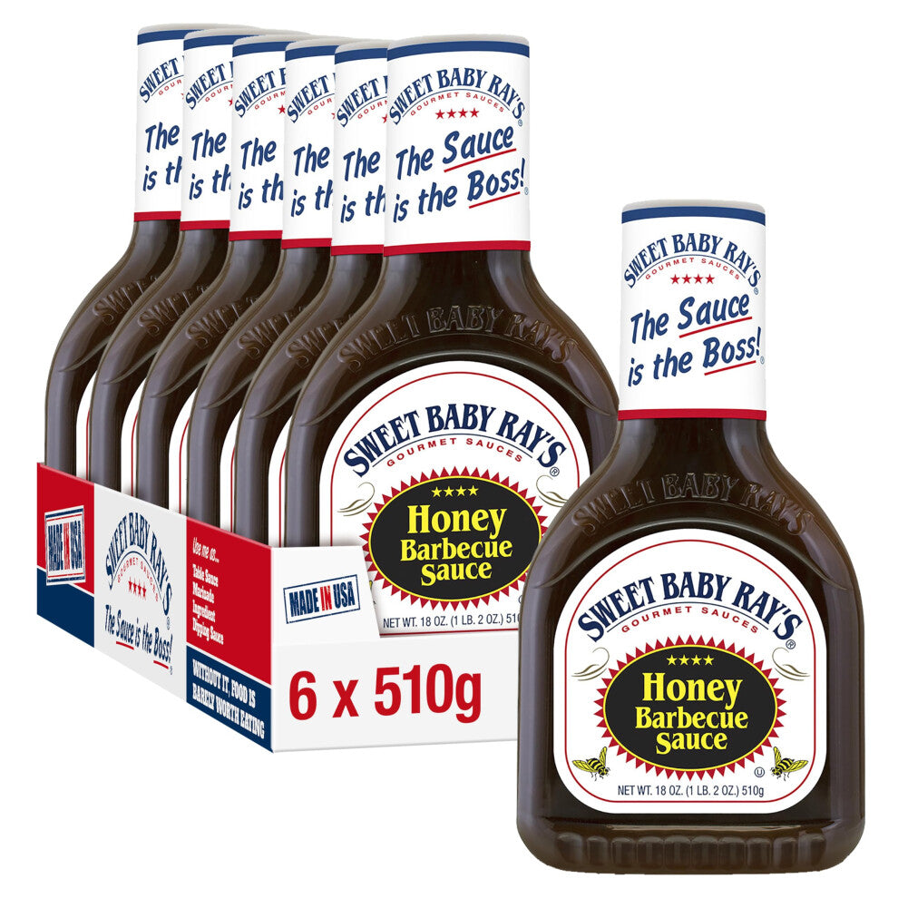 Sweet Baby Ray's Honey BBQ Sauce, Pack of 6 x18oz bottles, Sweet Barbeque sauce, Perfect for Burgers, Ribs and Chicken ? 510g Bottle