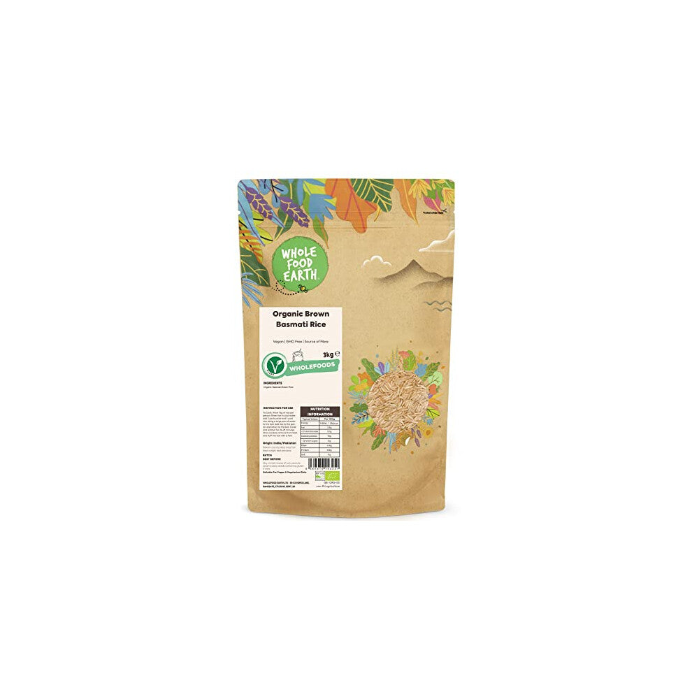 Wholefood Earth Organic Brown Basmati Rice 3 kg , GMO Free, Source of Fibre