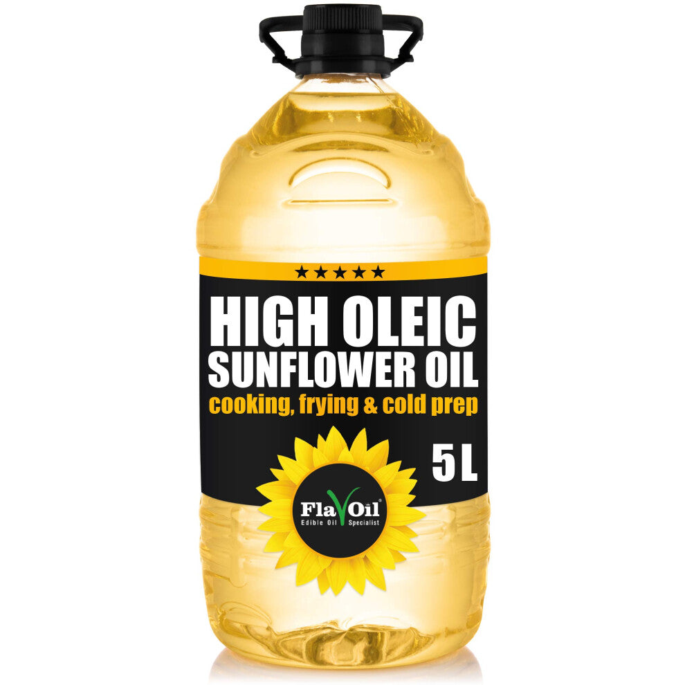 FlavOil High Oleic Sunflower Oil 5 litres - Healthy High-Performance Plant-Based Oil for Cooking, Roasting, Frying, Baking, Dressing - Omega-9 &