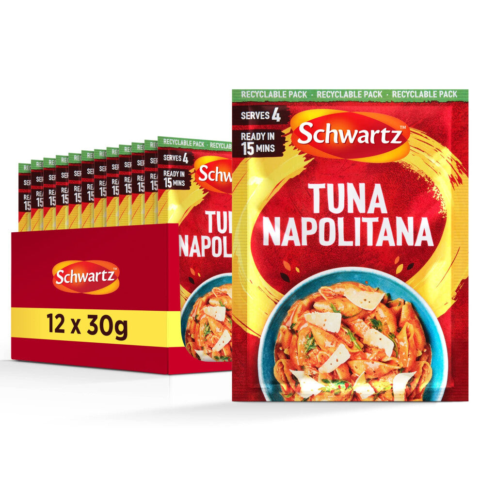 Schwartz Tuna Napolitana Recipe Mix 30 G | Serves 4 | Pack of 12 | Rich and Creamy Taste | Simple, Easy, Quick and Flavourful Pasta Dish | With Sweet