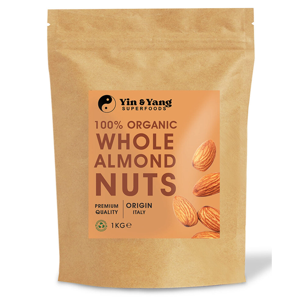 Organic Almonds 1kg Whole, Raw, 100% Natural, by Yin & Yang Superfoods. Premium Quality, High in Fibre Source of Protein, Vegan, Contains