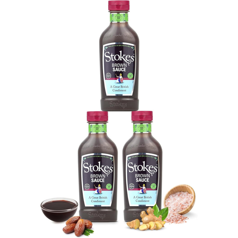 Stokes Real Brown Sauce 3PK SQUEEZY, Rich & Spicy Brown Sauce, Perfect For Bacon Sandwiches, Award Winning Brown Sauce, Sweet & Tangy Sauce,