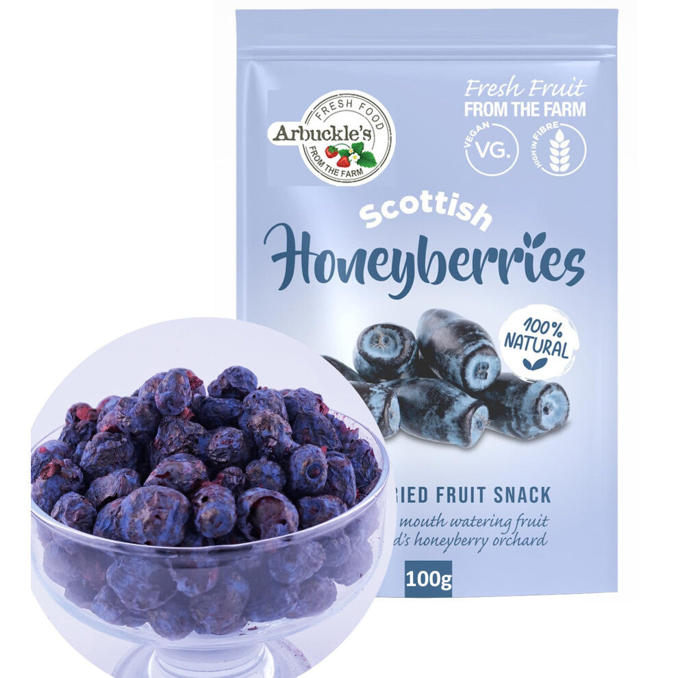 Arbuckle's Freeze Dried Honeyberry Whole Fruit Snack 100g Nutritious and Healthy Honeyberries Direct from Farm Shop, Natural, for Baking, Breakfast